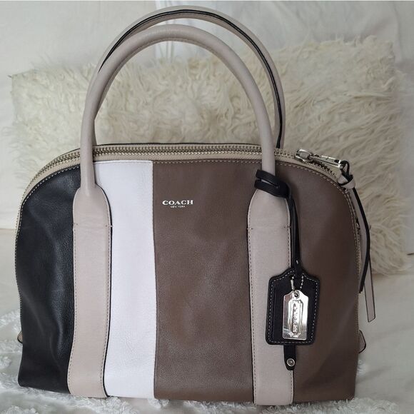 Coach Color Block Black, White, Brown, Leather Purse, Bowling Bag - Picture 1 of 16